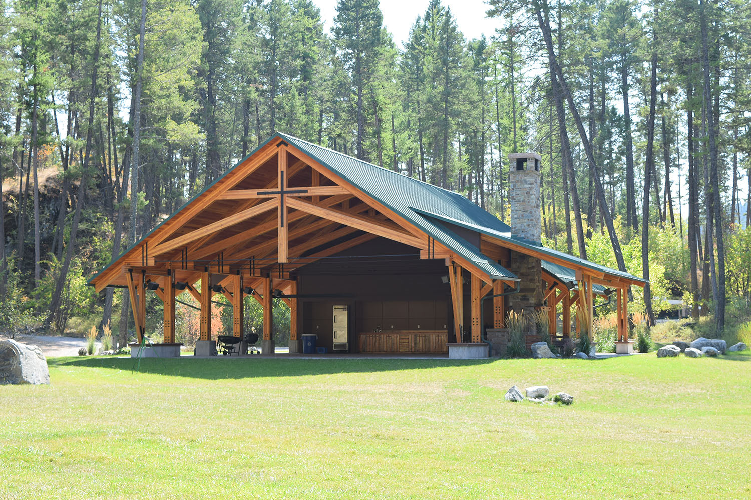 The Gathering Pavilion was dedicated in October of 2014.  It is a welcoming, covered space that seats up to 250 people and can host 150 people at tables. 